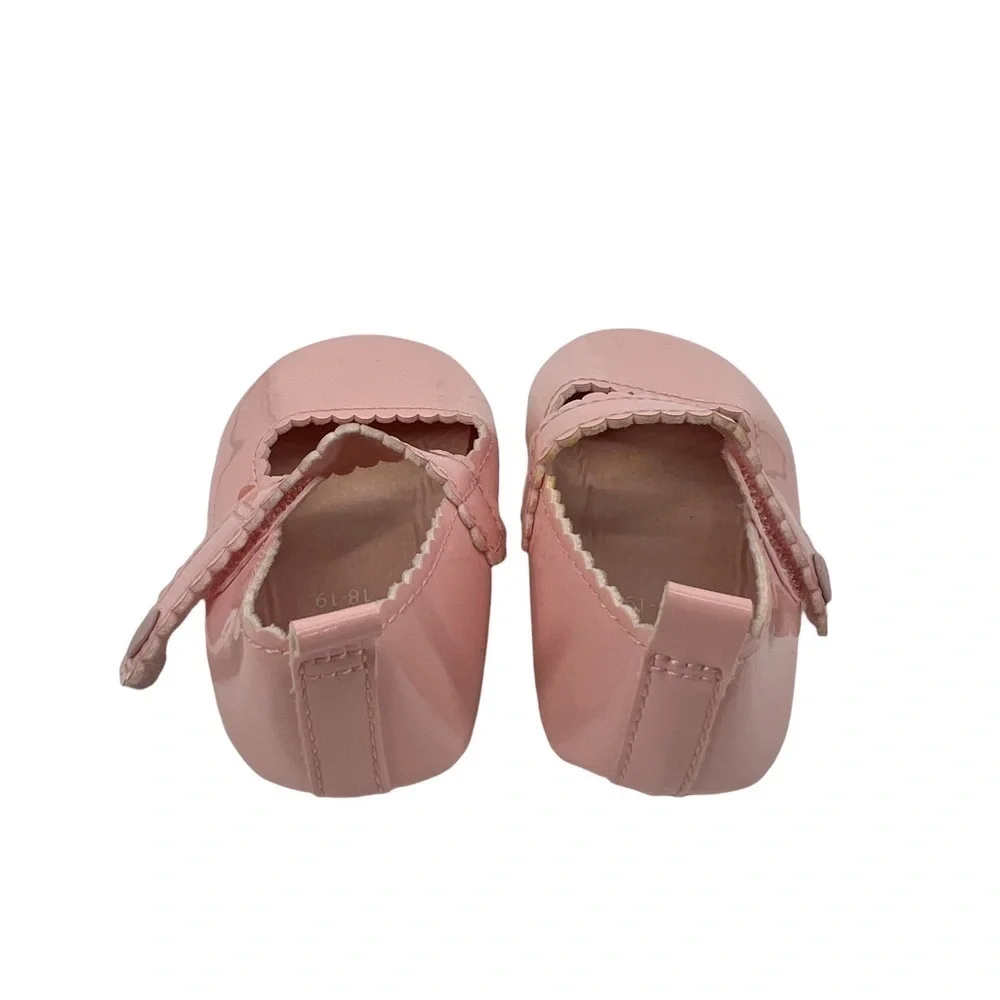 H&M Pink Patent Scalloped Edge Hook And Loop Mary Janes Size 2 Toddler Girl's